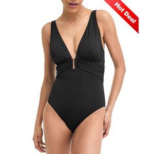 Bleu by Rod Beattie Womens Plunging V-Neck One-Piece Swimsuit 8 Black - NWT $98